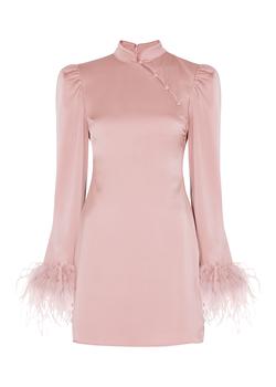 推荐Limousine pink feather-trimmed satin mini dress商品