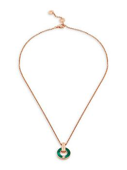 bvlgari项链, BVLGARI | Essential 18K Rose Gold, Malachite & Diamond Openwork Pendant Necklace商品图片 