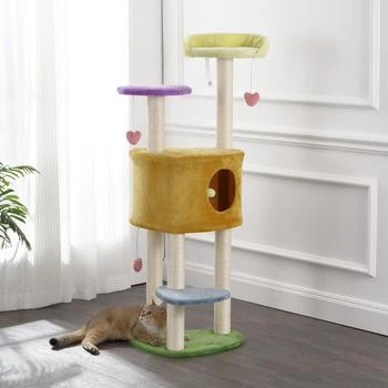 THE LICKER STORE | Aisling 51" 4-Tier Modern Sisal Heart Cat Tree with Scratching Posts, Napping Perch, and Dangling Toys, Multi,商家Premium Outlets,价格¥913