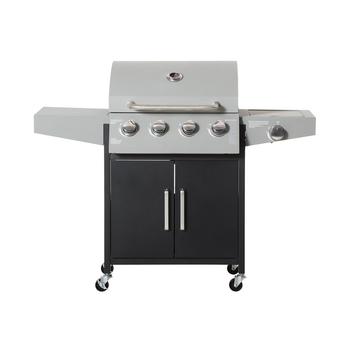 商品Outsunny | 4+1 Burner Liquid Propane Gas Grill Outdoor Cabinet Style BBQ Trolley w/ Side Burner, Warming Rack, Side Shelf, Storage Cabinet, Thermometer, 4 Wheels, Carbon Steel, Silver,商家Macy's,价格¥2956图片