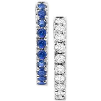 商品Lab-Created Sapphire (1/2 ct. t.w.) & White Sapphire (1/4 ct. t.w.) Reversible Small Hoop Earrings (Also in Lab-Created Emerald and Lab-Created Ruby), 0.625"图片
