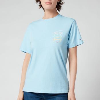 推荐Tommy Jeans Women's TJW Tommy Repeat Script T-Shirt - Light Powdery Blue商品