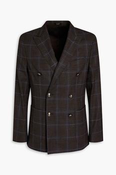 Peserico | Double-breasted checked wool-blend blazer商品图片,3.5折