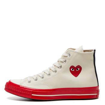 推荐Comme des Garcons Play High Top Converse Play - Off White / Red商品