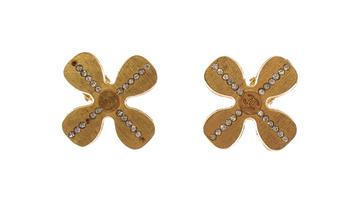 [二手商品] Chanel | Chanel Gold Camelia Rhinestones Earrings商品图片,