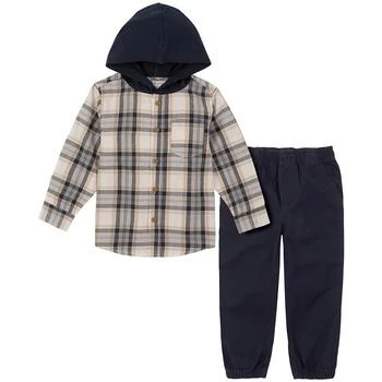 KIDS HEADQUARTERS | Little Boys Jersey Hooded Long Sleeves Twill Button-Down Shirt and Twill Joggers, 2 Piece Set,商家Macy's,价格¥195