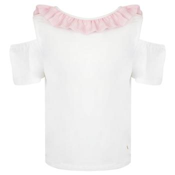 White & Pink Ruffle Collar Bow Top product img