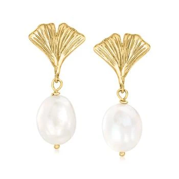 Ross-Simons | Ross-Simons Cultured Semi-Baroque Pearl Ginkgo Leaf Drop Earrings in 14kt Yellow Gold 4.2折, 独家减免邮费