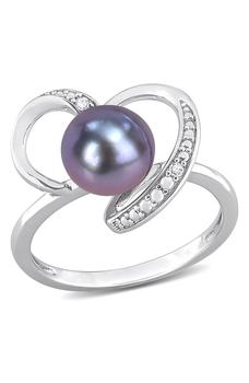 商品DELMAR | Sterling Silver Diamond & 8-8.5mm Black Cultured Freshwater Pearl Ring - 0.02 ctw,商家Nordstrom Rack,价格¥333图片
