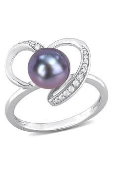 DELMAR | Sterling Silver Diamond & 8-8.5mm Black Cultured Freshwater Pearl Ring - 0.02 ctw,商家Nordstrom Rack,价格¥436