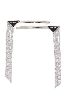Prada | Prada - Women's Crystal-Embellished Silver-Tone Barrette - Black - Moda Operandi商品图片,