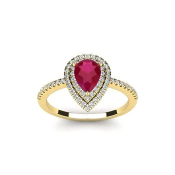 SSELECTS | 1 Carat Pear Shape Ruby And Double Halo Diamond Ring In 14 Karat Yellow Gold,商家Premium Outlets,价格¥3622