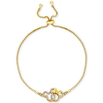 Disney | Cubic Zirconia Mickey & Minnie Mouse Interlocking Bolo Bracelet in 18k Gold-Plated Sterling Silver,商家Macy's,价格¥930