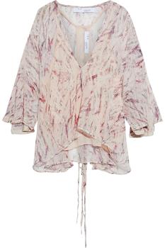 IRO | Justie asymmetric printed silk-chiffon blouse商品图片,1.4折