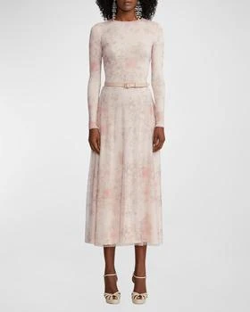 推荐Painted Garden Long-Sleeve Tulle Midi Dress With Leather Belt商品