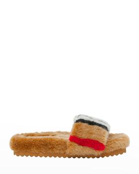 商品Burberry | Kid's Hockley Icon Stripe Faux Fur Slides, Size Kid/Toddlers,商家Neiman Marcus,价格¥2075图片