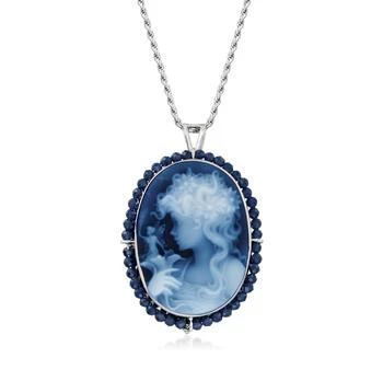 Ross-Simons | Ross-Simons Italian Black Agate Girl With Fairy Cameo Pin/Pendant With Blue Spinel in Sterling Silver,商家Premium Outlets,价格¥1998