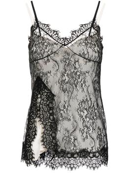 推荐PINKO Side slit floral lace top商品