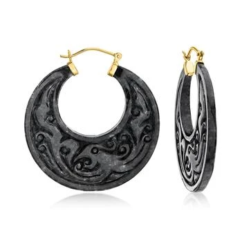 Ross-Simons | Ross-Simons Carved Black Jade Phoenix Hoop Earrings in 14kt Yellow Gold,商家Premium Outlets,价格¥1611