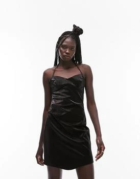 Topshop | Topshop velvet PU sweetheart mini dress in black 
