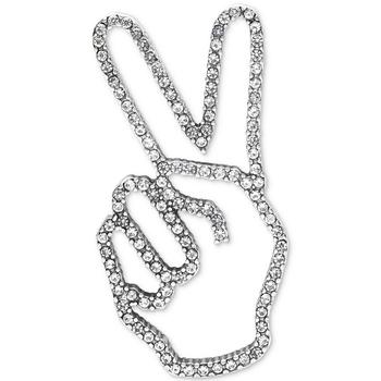 商品Lucky Brand | Silver-Tone Pavé Crystal Peace Sign Brooch,商家Macy's,价格¥129图片
