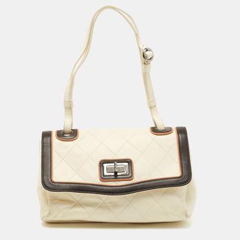 [二手商品] Chanel | Chanel Cream/Brown Quilted Leather Country Club Flap Bag商品图片,