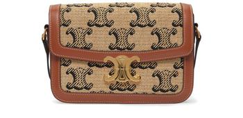celine腋下包价格, Celine | Medium Triomphe bag in raffia jacquard Triomphe and calfskin商品图片 