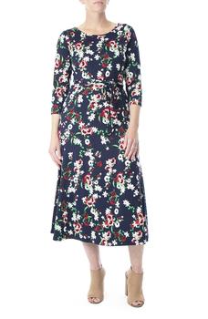 Nina Leonard | Crew Neck 3/4 Length Sleeve Midi Dress商品图片,4.9折