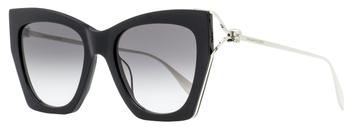 Alexander McQueen | Alexander McQueen Women's Square Cat Eye Sunglasses AM0375S 001 Black/Silver 53mm商品图片,6.5折