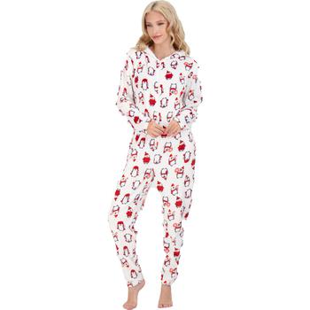 商品NYC Underground Women's Printed Holiday One-Piece Hooded Pajamas图片