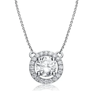 Genevive | Sterling Silver White Gold Plated with Clear Round Cubic Zirconia Pendant Necklace,商家Premium Outlets,价格¥469