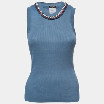 推荐Chanel Blue Linen Rib Knit Braid Detail Tank Top S商品
