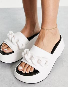 推荐Bershka chain detail flatform slider sandal in white商品