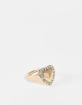 ASOS | ASOS DESIGN pinky ring in heart and crystal design in gold tone商品图片,6折
