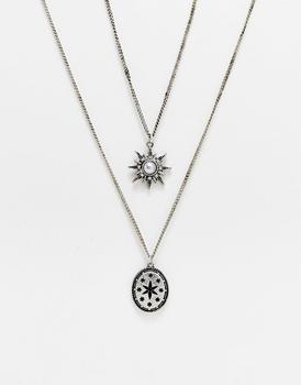商品Reclaimed Vintage pendant necklaces with sun and pearl in silver,商家ASOS,价格¥76图片