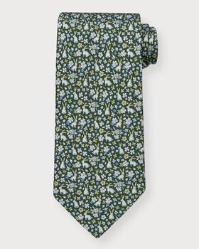 商品Men's Floral Rabbit-Print Silk Tie图片
