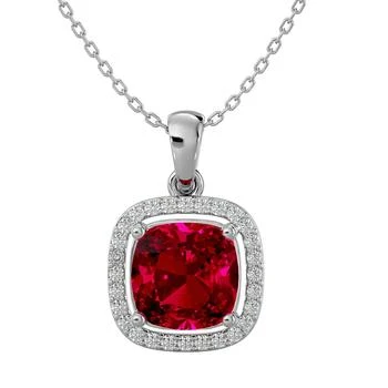 SSELECTS | 3 1/4 Carat Cushion Cut Ruby And Halo Diamond Necklace In 14 Karat White Gold, 18 Inches,商家Premium Outlets,价格¥10148