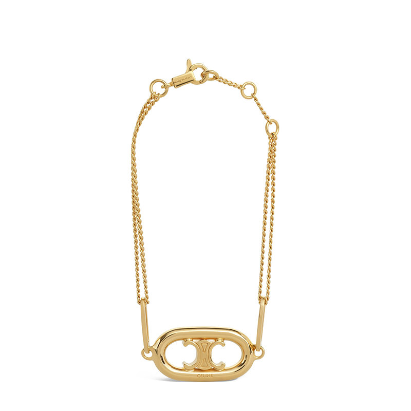 gancini经典款, Celine | 【预售3-7天】CELINE/赛琳 经典款MAILLON TRIOMPHE系列 金色黄铜经典凯旋金扣吊饰双细链手链手镯46S906BRA.35OR商品图片 8折, 包邮包税