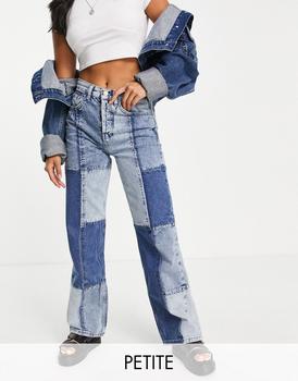 美国Topshop, Topshop | Topshop Petite patchwork 90s Straight jeans商品图片 5.6折