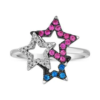Le Vian | Multi-Gemstone (1/4 ct. t.w.) & Vanilla Diamond (1/10 ct. t.w.) Triple Star Statement Ring in 14k White Gold,商家Macy's,价格¥11430