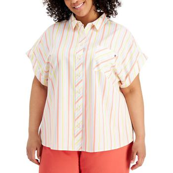 Tommy Hilfiger | Tommy Hilfiger Womens Plus Striped Button-Down Blouse商品图片,4.6折