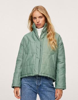 推荐Mango quilted zip up bomber jacket in green商品
