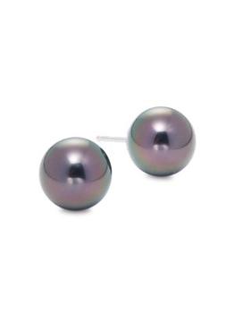 BELPEARL | 14K White Gold & 9MM Tahitian Pearl Stud Earrings商品图片,5折