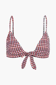 Ganni | Gingham seersucker triangle bikini top商品图片,3折