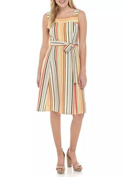 Sandra Darren, Sandra Darren | Women's Sleeveless Square Neck Stripes Fit and Flare Dress商品图片 2折×额外8.5折, 额外八五折