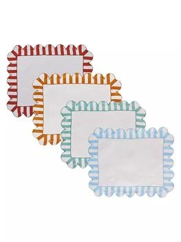 Misette | Jardin 4-Piece Embroidered Linen Scalloped Stripe Placemat Set,商家Saks Fifth Avenue,价格¥1951