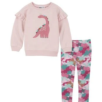 KIDS HEADQUARTERS | Toddler Girls Fleece Ruffle-Trim Pullover Tunic and Dinosaur Camo Leggings, 2 Piece Set 