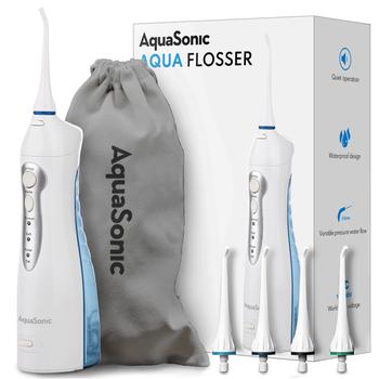 商品Aquasonic Aqua Flosser - Professional Rechargeable Water Flosser with 4 Tips - Oral Irrigator w/ 3 Modes - Portable & Cordless Flosser - Kids and Braces - Dentist Recommended图片