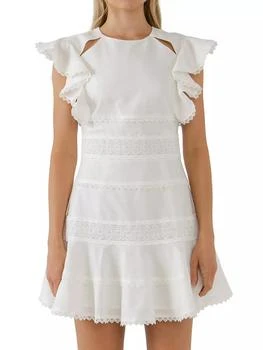 Endless Rose | Lace Trimmed Ruffle Sleeve Dress with Cutout 