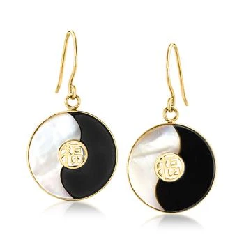 Ross-Simons | Ross-Simons Mother-Of-Pearl and Black Agate Yin-Yang Drop Earrings in 14kt Yellow Gold,商家Premium Outlets,价格¥2259